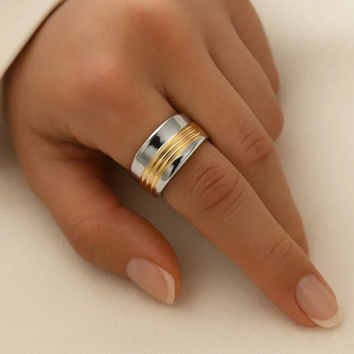 Héloïse | Bague en fil bicolore argent et or