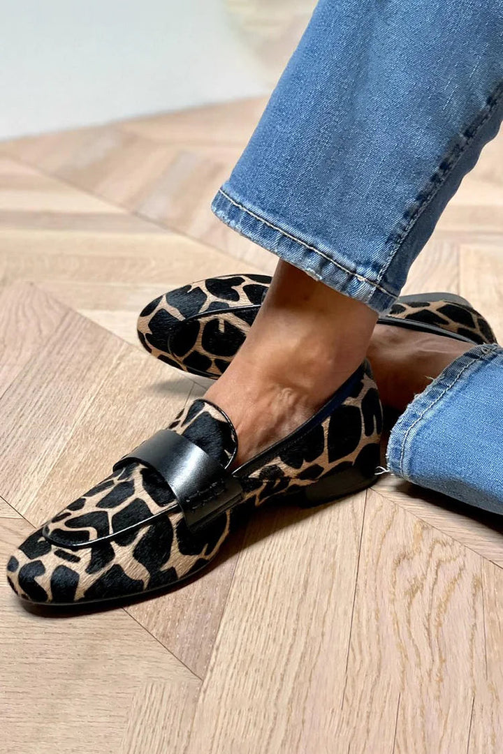 Hildemor | Giraffe-print loafers with black leather trim