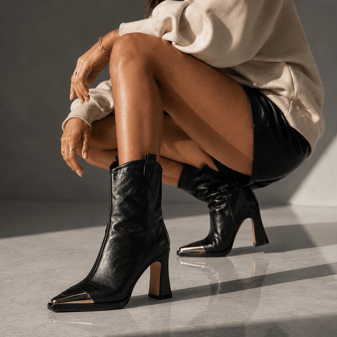 Ambre | Bottines western à bout métallisé