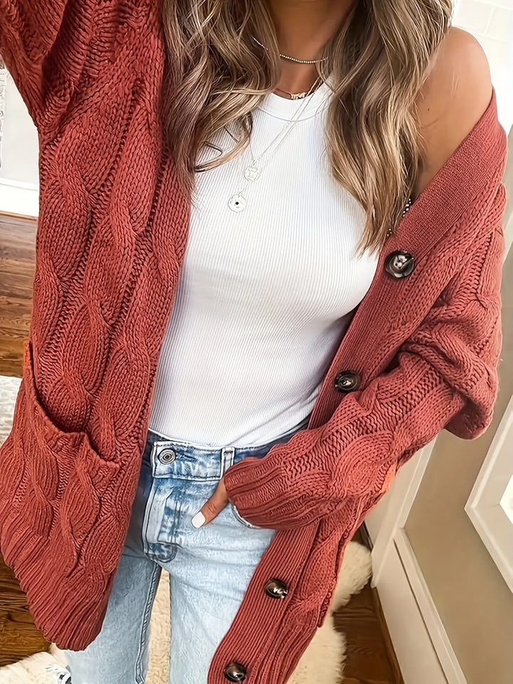 Églantine | Cardigan torsadé boutonné à poches