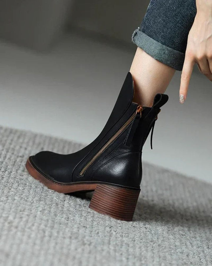 Hortense | Bottines en cuir à talon carré