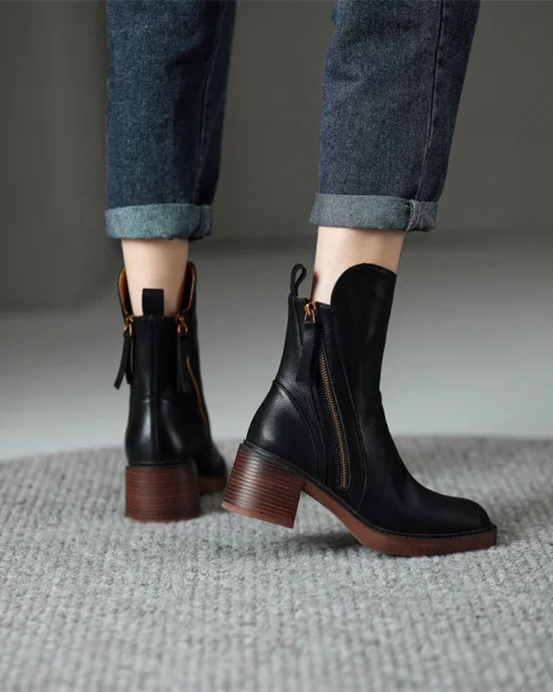 Hortense | Bottines en cuir à talon carré