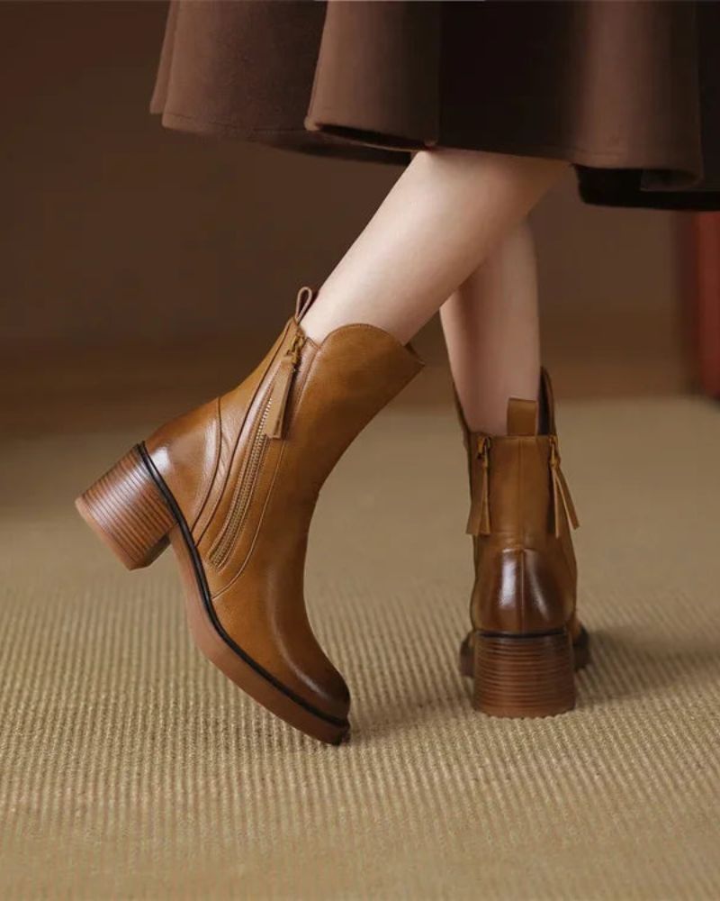 Hortense | Bottines en cuir à talon carré