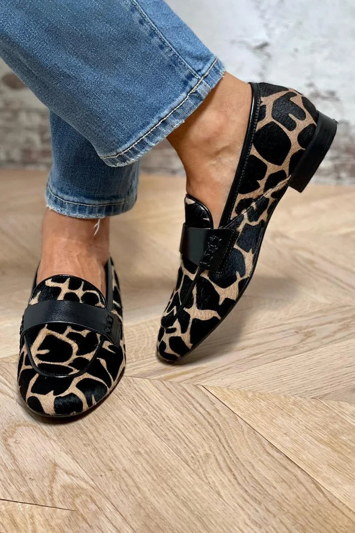 Hildemor | Giraffe-print loafers with black leather trim