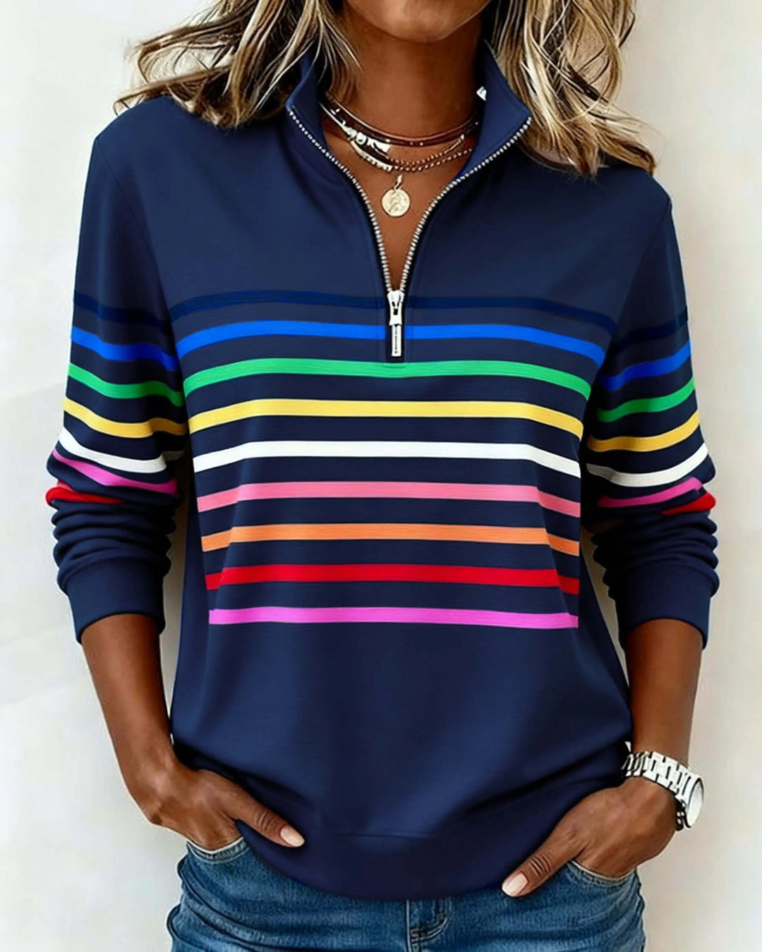 Fanny | Pull demi-zippé à rayures colorées