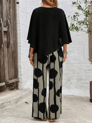 Inès | Ensemble top cape et pantalon large imprimé