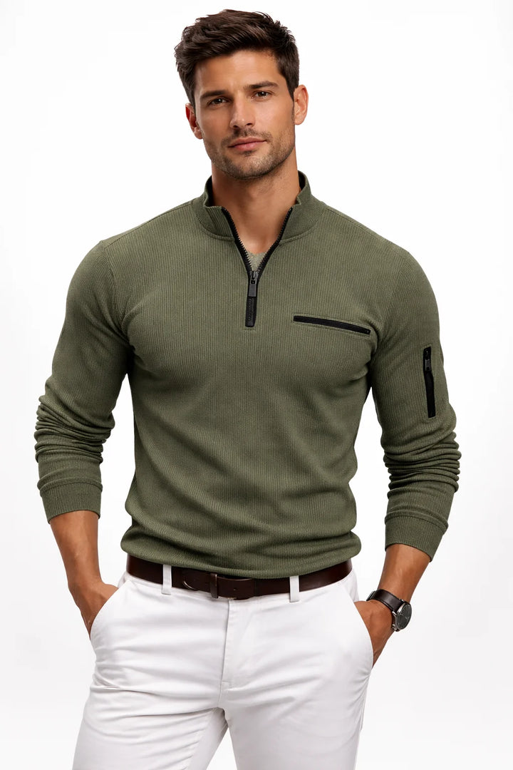 Victor | Elegant Long-Sleeved Zip-Up Polo Shirt