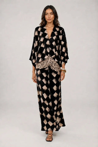 Calypso | Robe longue à motif mosaïque et manches kimono