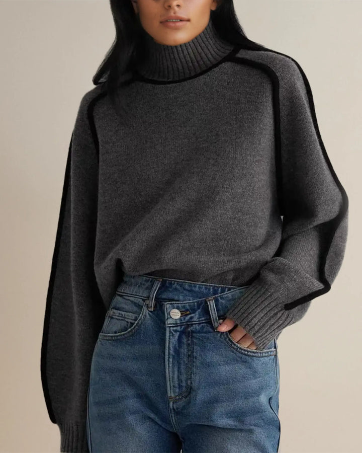 Lucienne | Pull col roulé à bordures contrastées