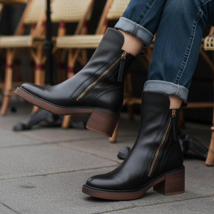 Hortense | Bottines en cuir à talon carré