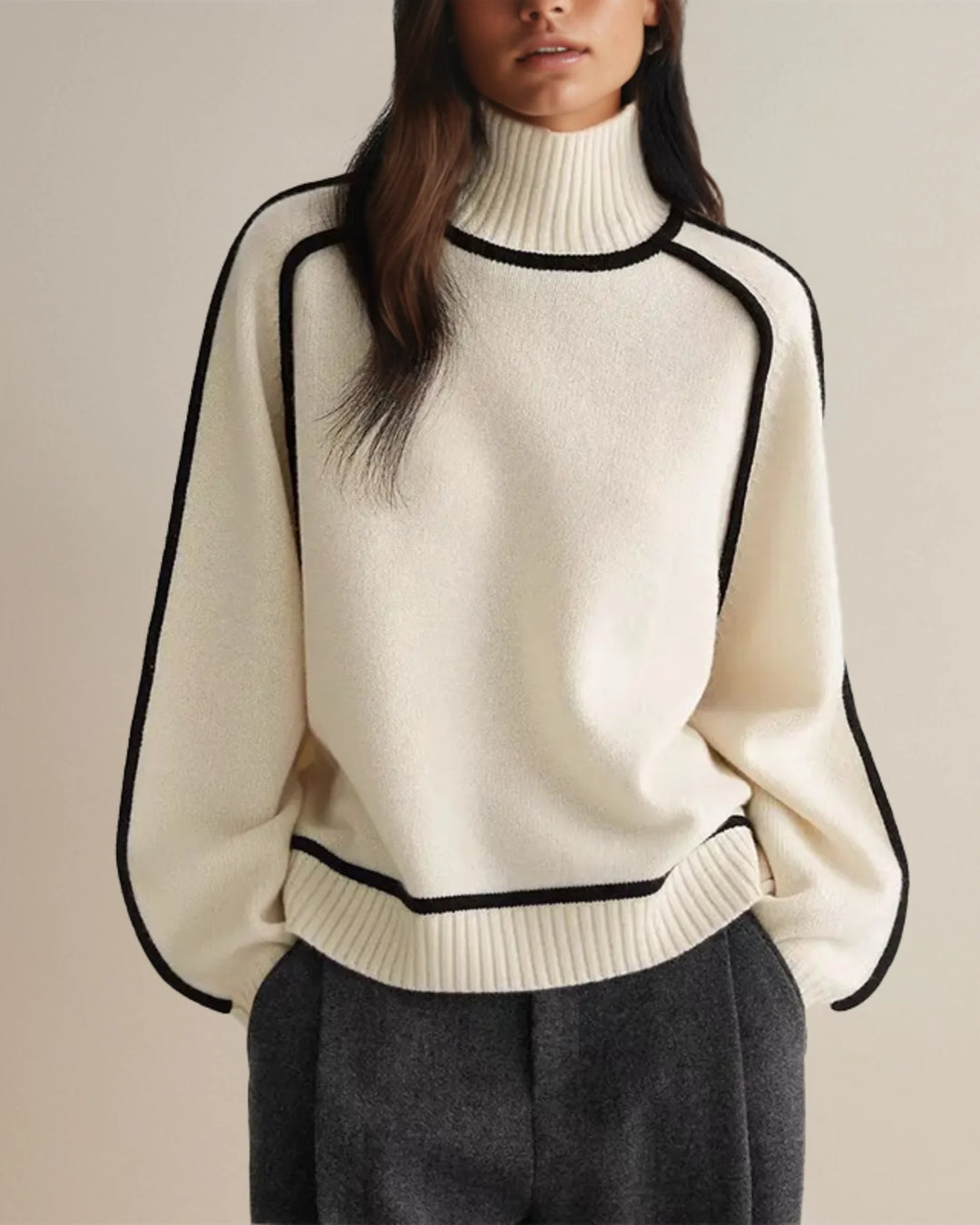 Lucienne | Pull col roulé à bordures contrastées