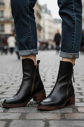 Hortense | Bottines en cuir à talon carré