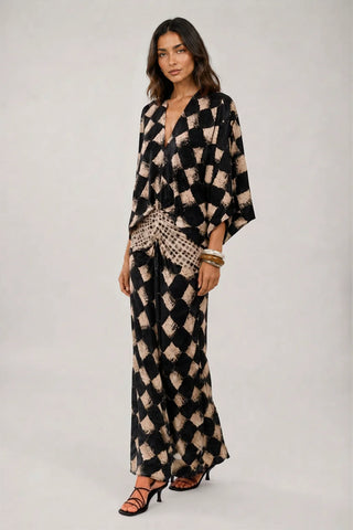 Calypso | Robe longue à motif mosaïque et manches kimono