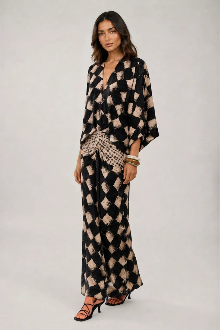 Calypso | Robe longue à motif mosaïque et manches kimono