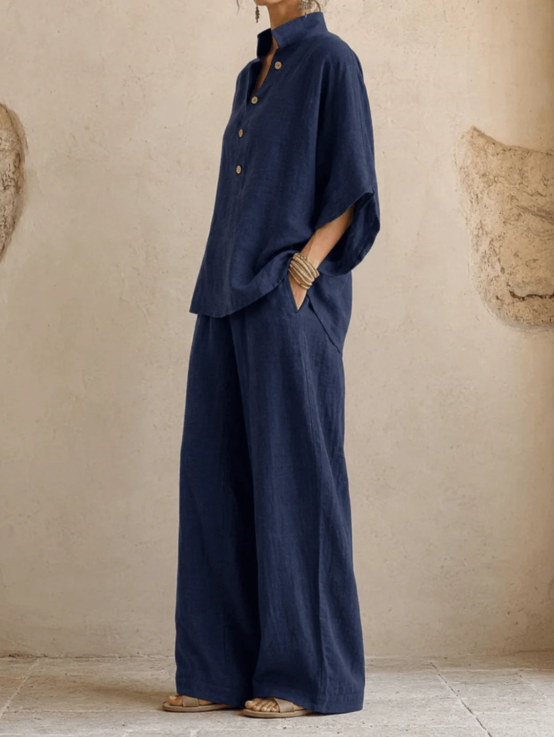 Estelle | Ensemble blouse manches chauve-souris et pantalon large