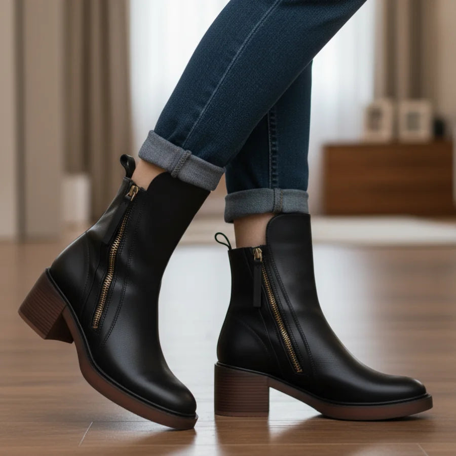 Hortense | Bottines en cuir à talon carré