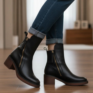 Hortense | Bottines en cuir à talon carré