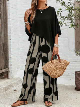 Inès | Ensemble top cape et pantalon large imprimé