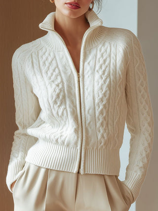 Ophélie | Gilet zippé torsadé à col montant