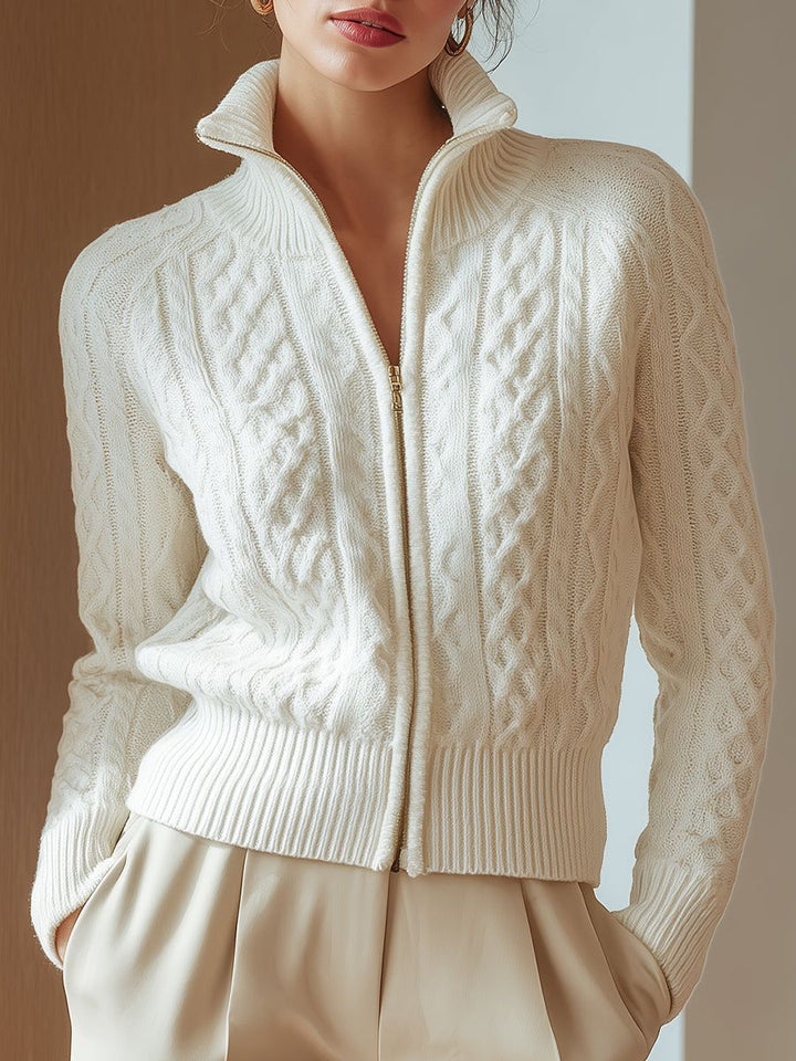 Ophélie | Gilet zippé torsadé à col montant