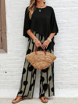 Inès | Ensemble top cape et pantalon large imprimé