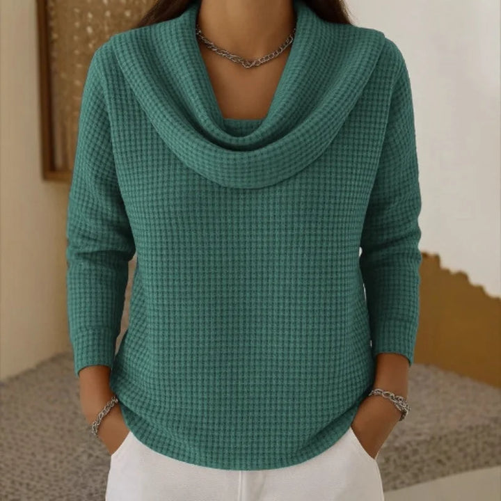 Amber | Pull chaud en maille gaufrée à élégant col drapé