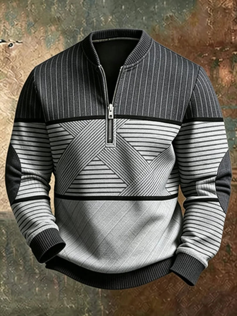 Gaëtan | Pull homme demi-zippé à motif géométrique