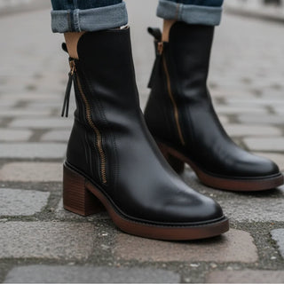 Hortense | Bottines en cuir à talon carré