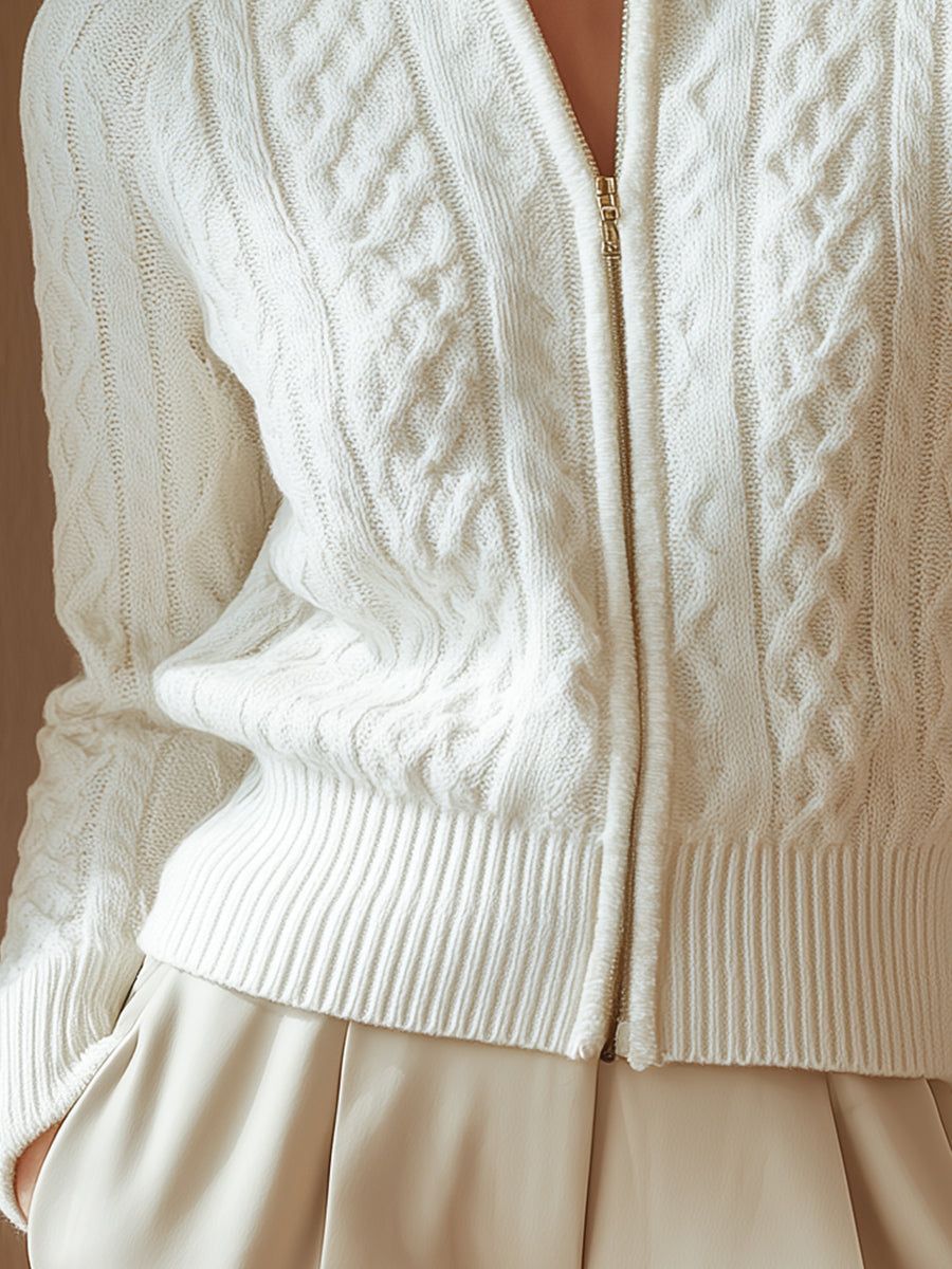 Ophélie | Gilet zippé torsadé à col montant