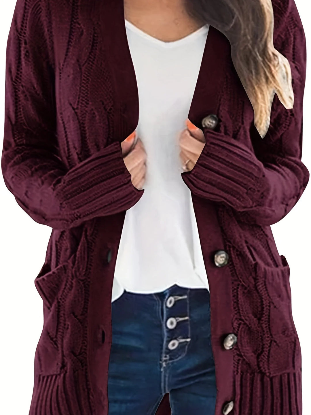 Églantine | Cardigan torsadé boutonné à poches