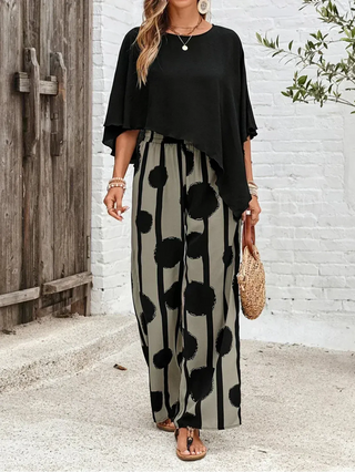 Inès | Ensemble top cape et pantalon large imprimé