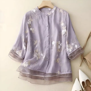 Isabella | Embroidered Button-Up Blouse