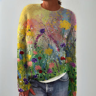 Florine | Pull en maille imprimé fleurs des champs
