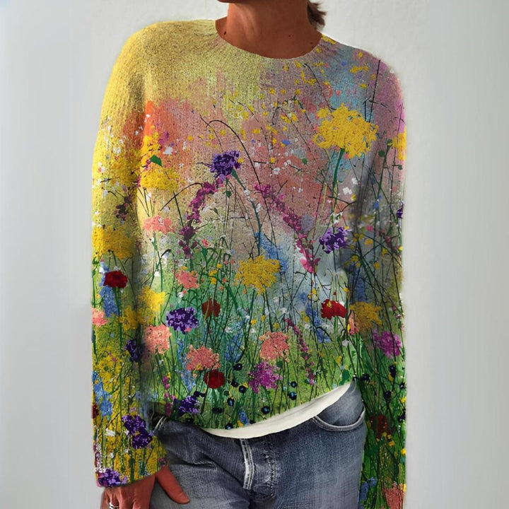 Florine | Pull en maille imprimé fleurs des champs
