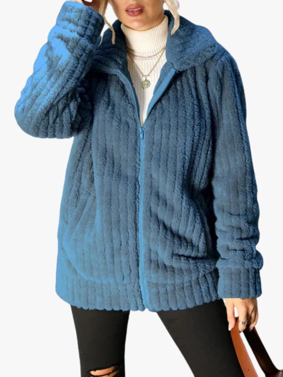 Marjolaine | Veste peluche côtelée zippée
