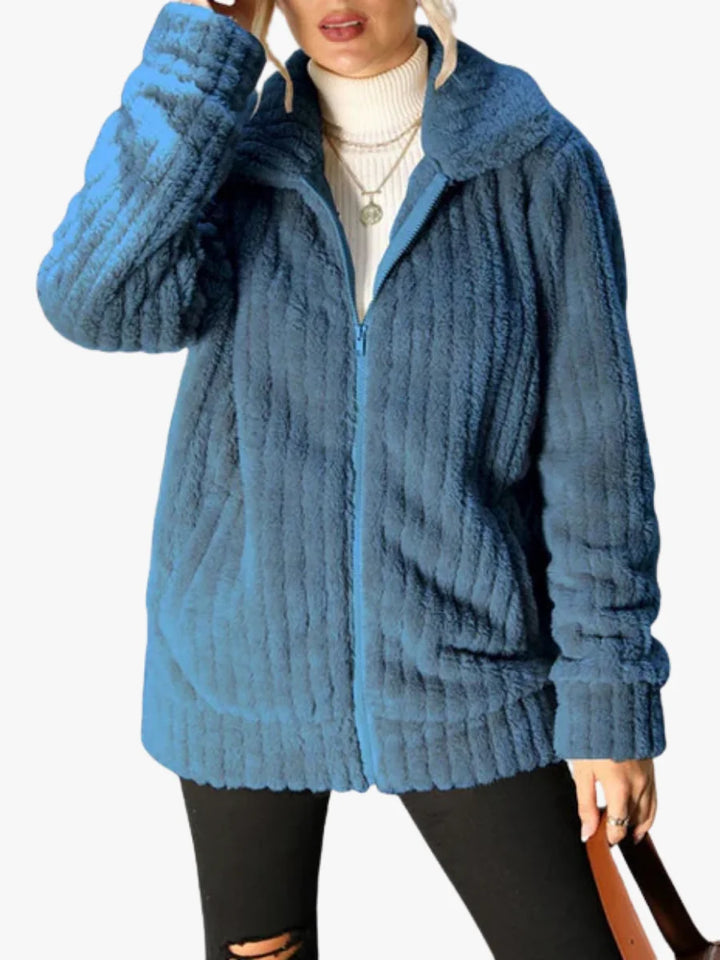 Marjolaine | Veste peluche côtelée zippée