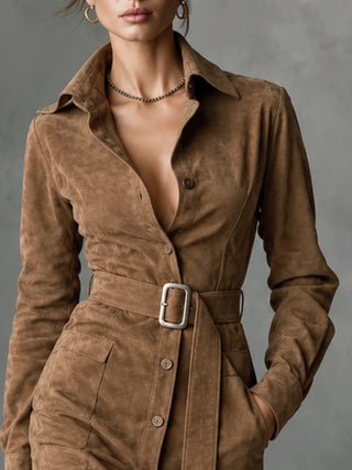 Daphné | Robe chemise effet daim ceinturée