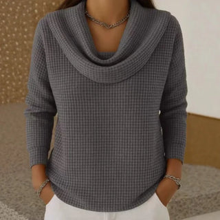 Amber | Pull chaud en maille gaufrée à élégant col drapé