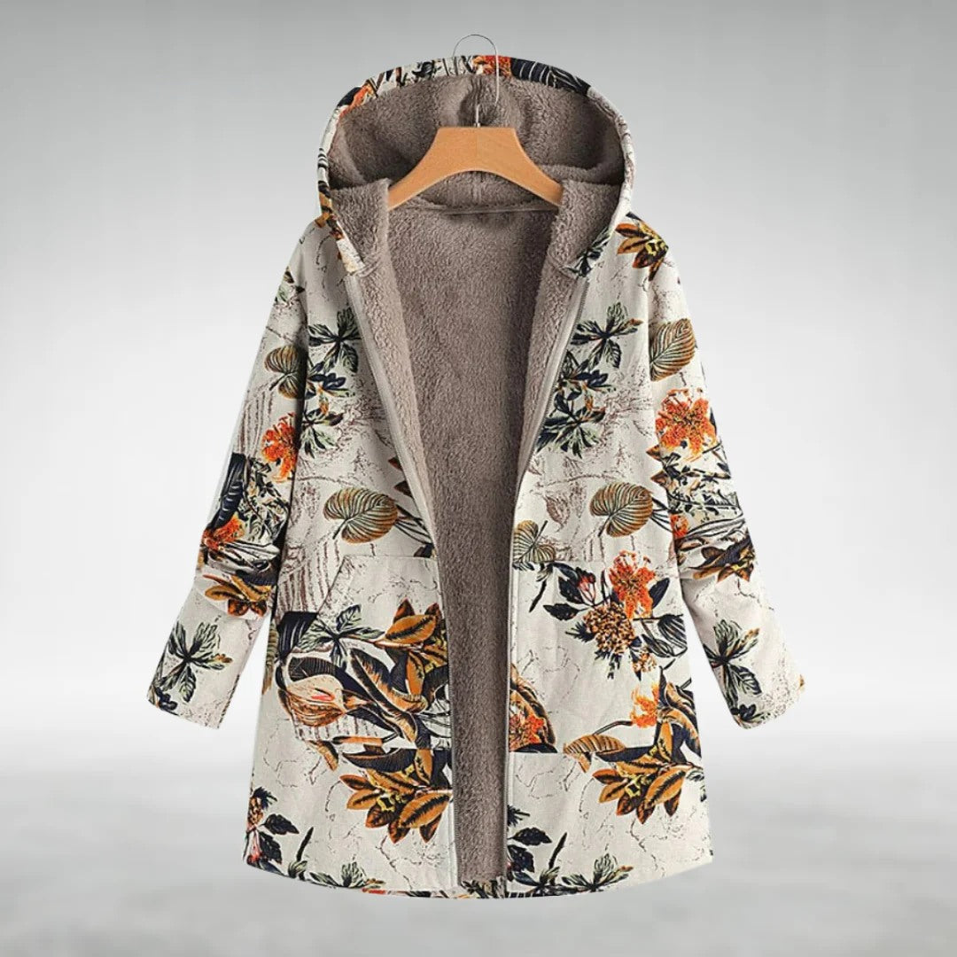 Iris | Veste fleurie doublée polaire à capuche