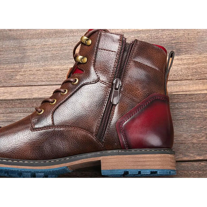 Mathieu | Bottines effet cuir à lacets et zip