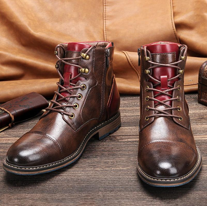 Mathieu | Bottines effet cuir à lacets et zip