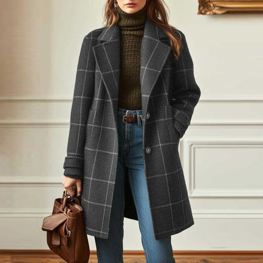 Gerhild | Manteau à carreaux rétro à revers