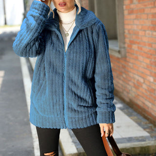 Marjolaine | Veste peluche côtelée zippée