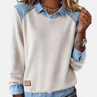 Sixtine | Pull bicolore à empiècements denim