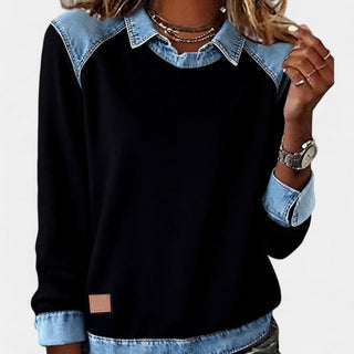 Sixtine | Pull bicolore à empiècements denim