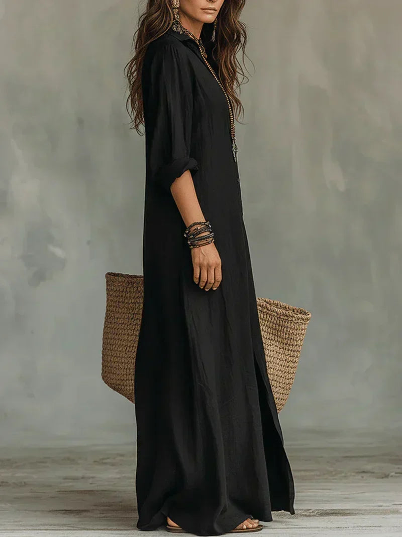Céline | Robe longue volumineuse à boutons