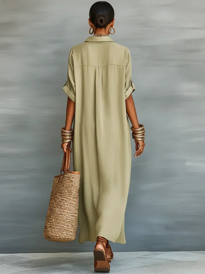 Megan | Robe longue vert olive aux lignes épurées