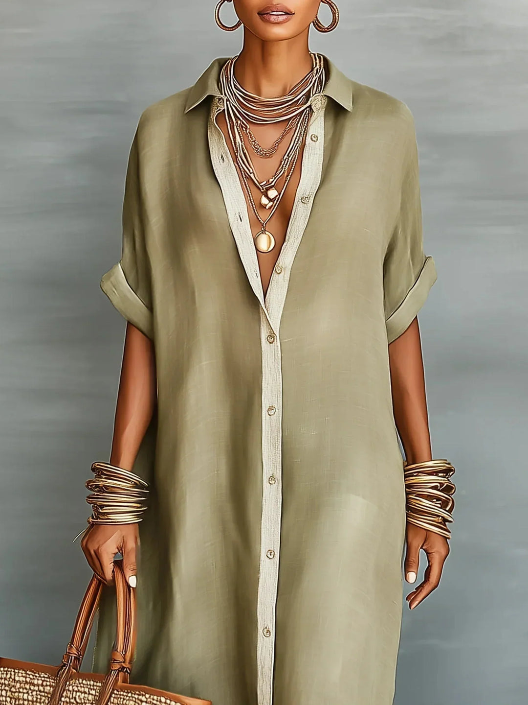 Megan | Robe longue vert olive aux lignes épurées