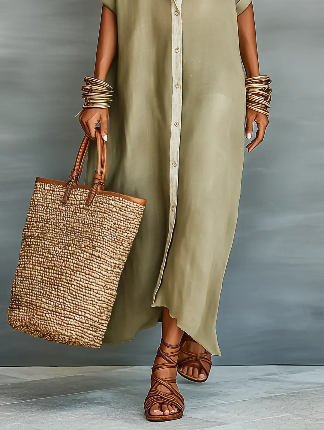 Megan | Robe longue vert olive aux lignes épurées