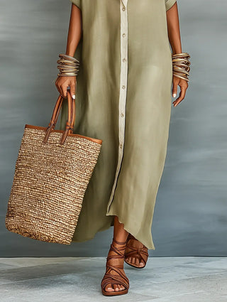 Megan | Robe longue vert olive aux lignes épurées